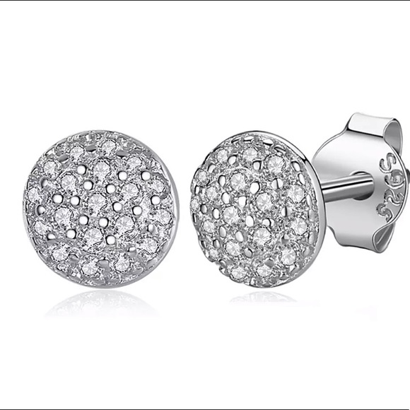 New! Sterling Silver Austrian Pave Stud Earrings - Picture 1 of 8